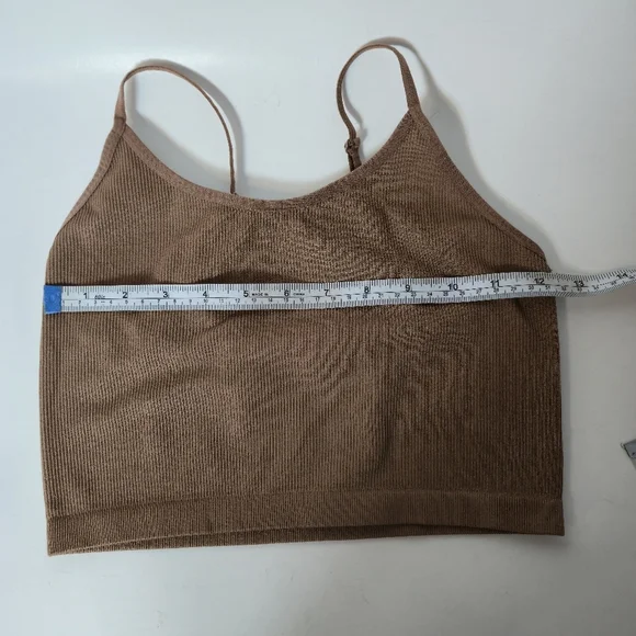 Bozzolo Caramel Ribbed Cropped Spaghetti Strap Tank Size S/M - Picture 5 of 6